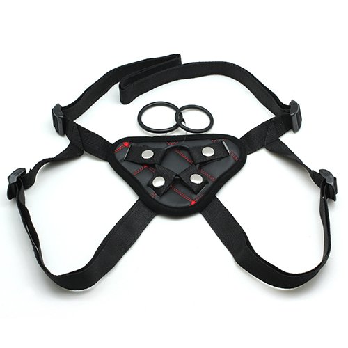 SMspade Adjustable Strap-On Harness with Multiple O-Rings - Large Universal Dildo Harness for Couples & Solo Play - Perfect for BDSM, Roleplay & LGBTQ+ Sex Toys (Black)