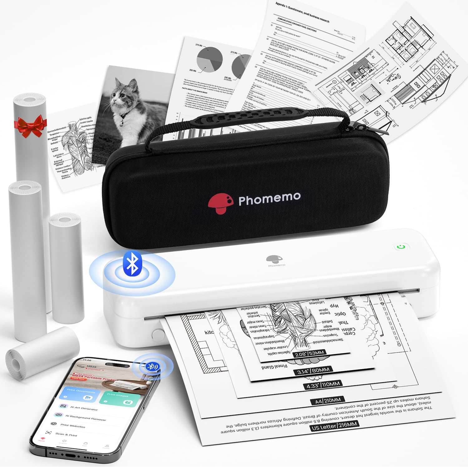 Phomemo M834 Wireless Portable Thermal Printer - Bluetooth Inkless Printer for 8.5