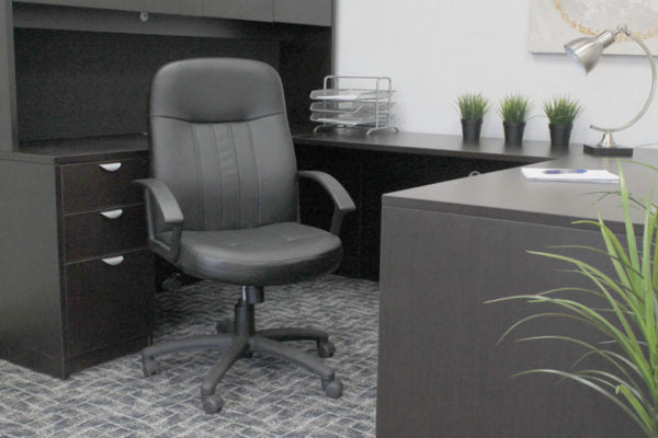 Premium Boss Black Leather Office Chair B8106 - Ergonomic Executive Desk Chair for Home & Office Workspace, Conference Room, and Professional Environments