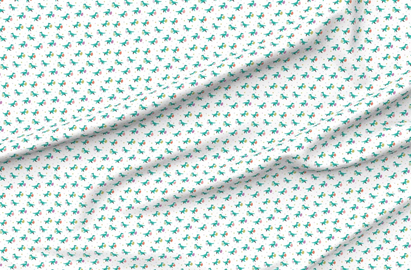 Whimsical Dinosaurs Easter Egg Hunt Printed Chiffon Fabric Fat Quarter - Sewing DIY Fashion Apparel, Kids Dresses & Home Decor - Perfect for Easter Crafts, Baby Clothing, and Spring Home Decoration