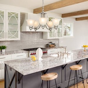 Depuley 5-Light Modern Chandelier - Brushed Nickel Finish with Glass Shade, Adjustable Hanging Pendant Lighting Fixture for Dining Room, Kitchen Island, Bedroom, or Living Room Decor