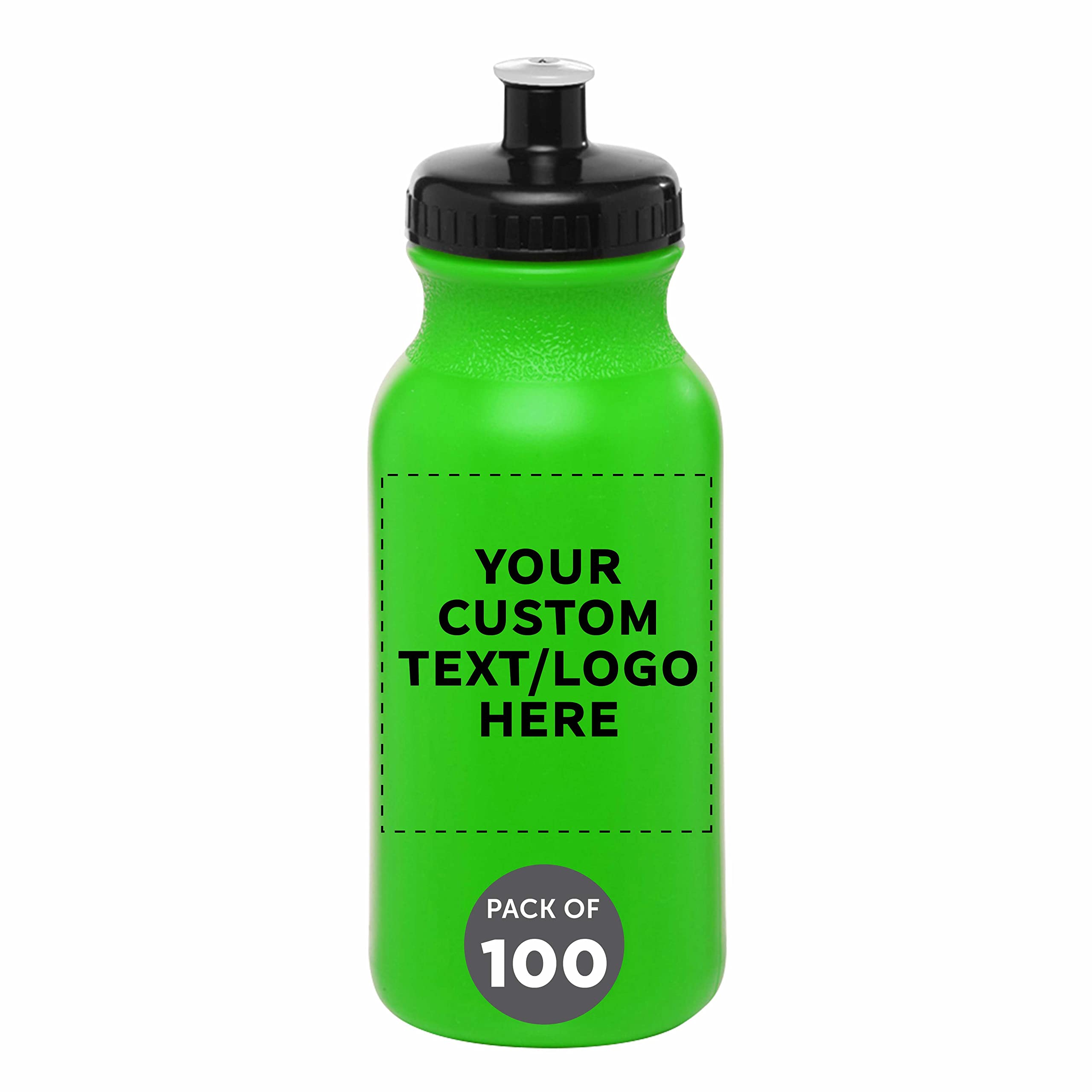 Custom 20 oz. Water Bottles with Push Cap - Bulk Pack of 100 Personalized Neon Green Sports Bottles | Ideal for Gym, Hiking, Camping & Outdoor Activities | Perfect for Team Events, Corporate Gifts & School Sports