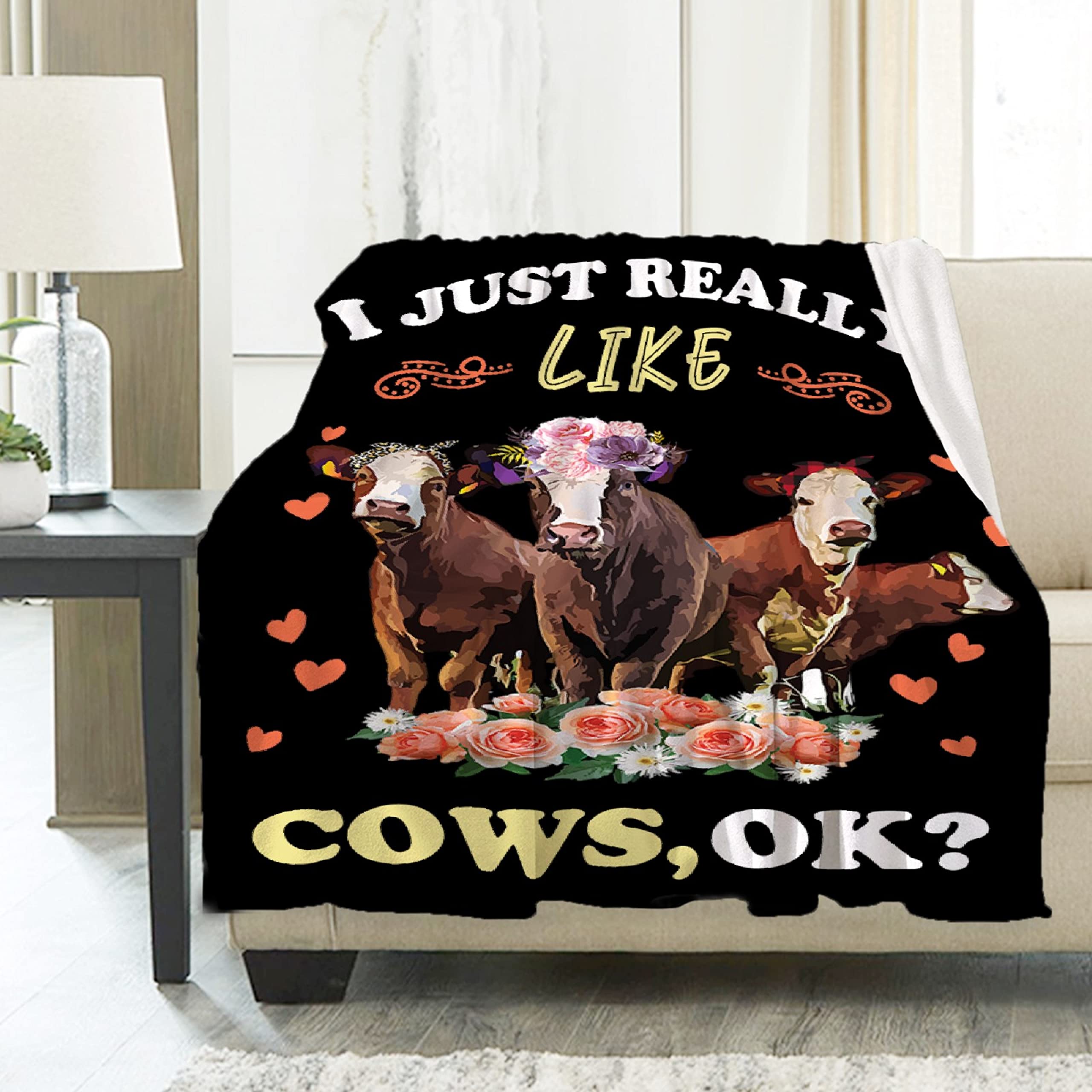 Ultra Soft Floral Cow Print Fleece Blanket - 120