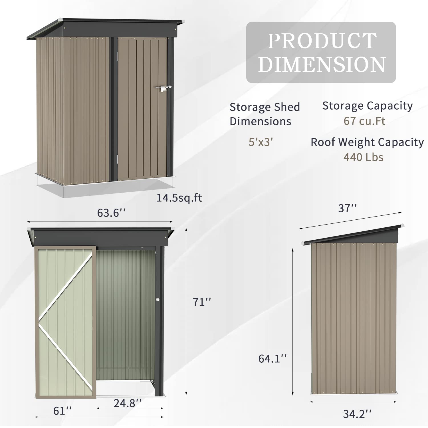 Greesum 5FT x 3FT Metal Outdoor Storage Shed - Heavy Duty Steel Utility Tool Shed with Lockable Door for Backyard, Garden, Patio & Lawn Organization (5' x 3', Brown) - Perfect for Storing Lawn Mowers, Gardening Tools & Outdoor Equipment