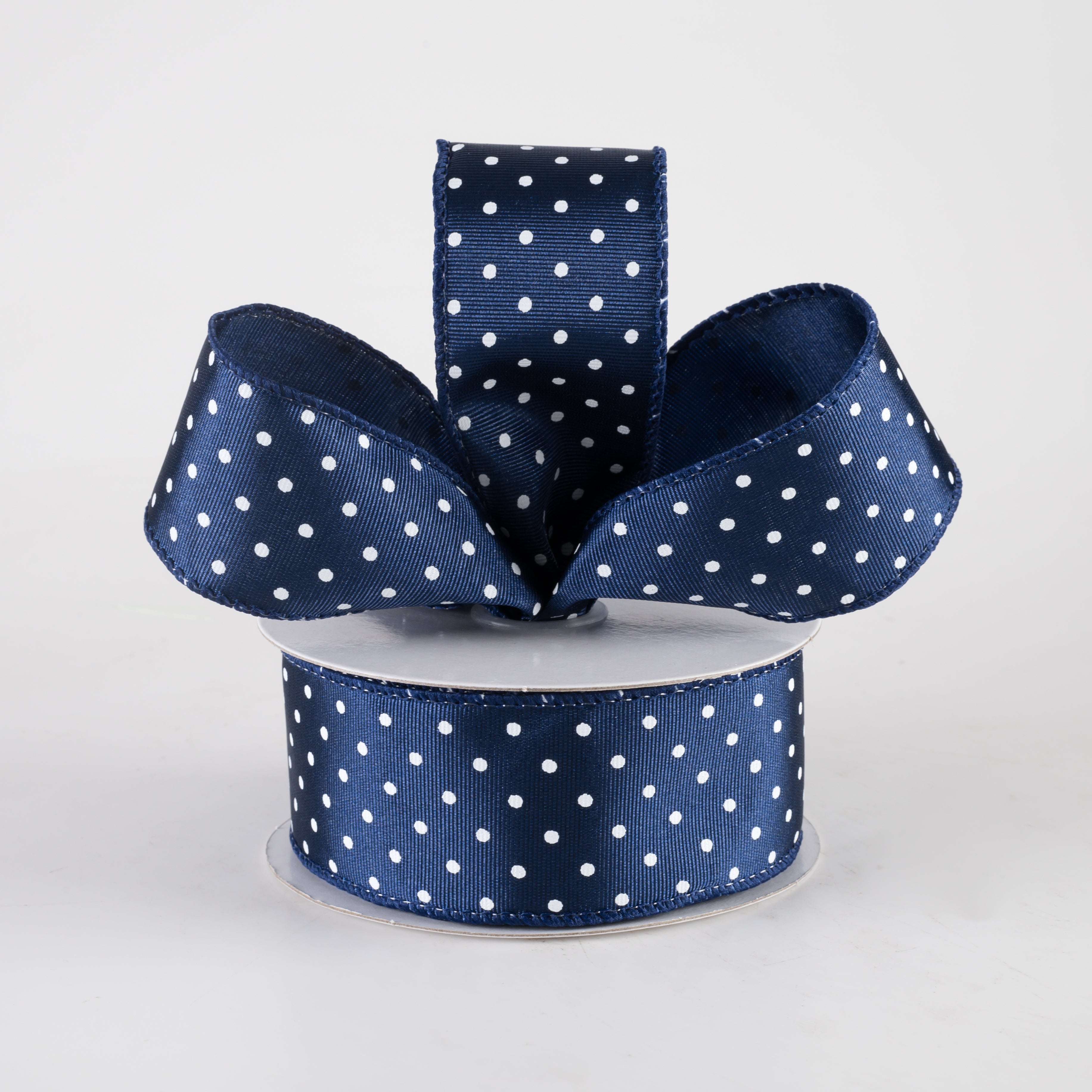 1.5 Inch Navy Blue Ribbed Satin Microdots Ribbon - 10 Yards Bulk Roll for Gift Wrapping, Crafts, Hair Bows & DIY Decorations