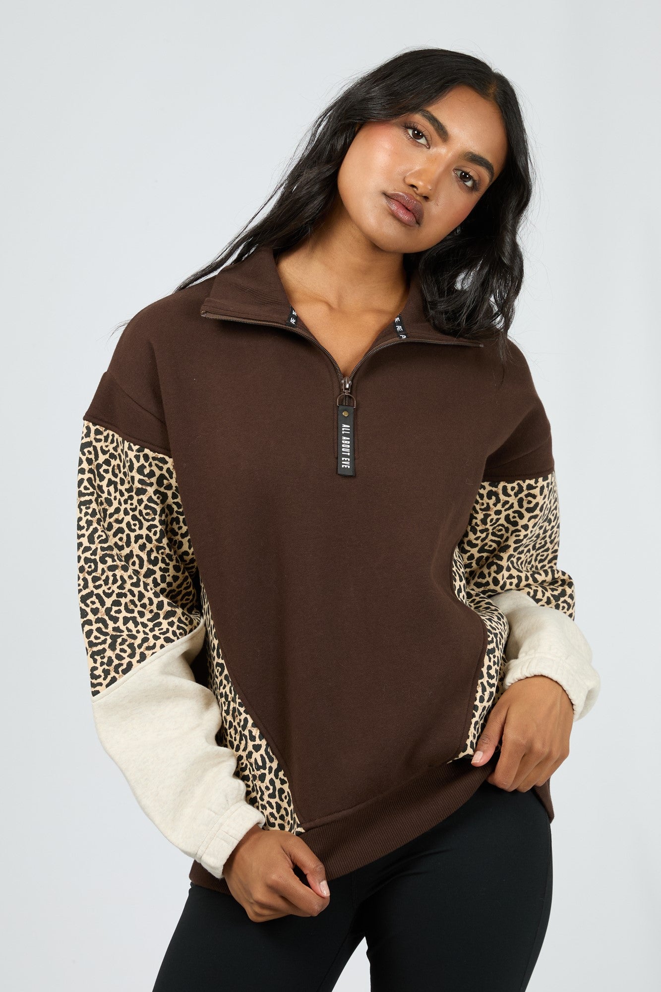 All About Eve Savannah 1/4 Zip Pullover Sweater in Brown | Women's Casual Quarter Zip Knit Top for Fall & Winter | Perfect for Work, Travel and Outdoor Activities