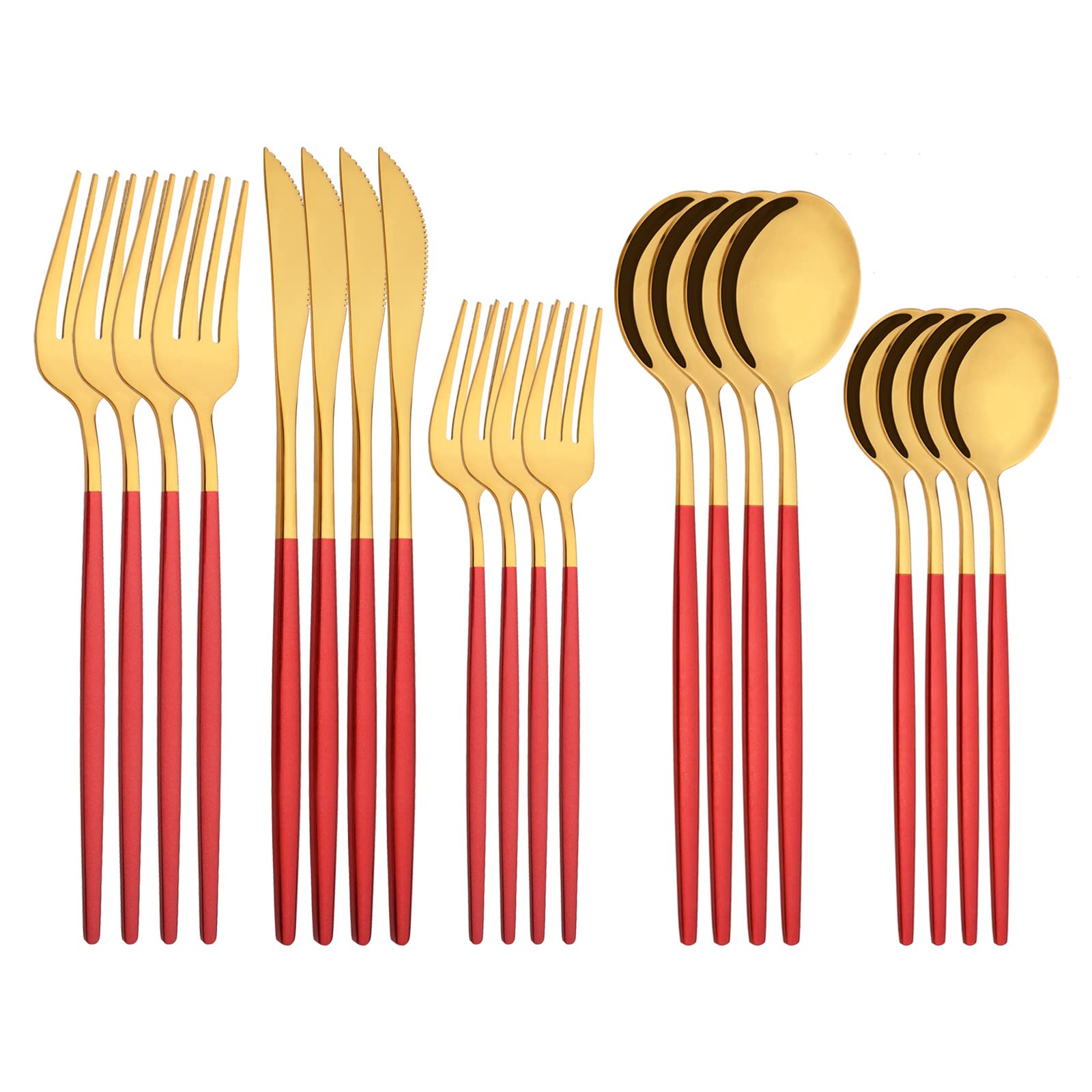 20-Piece Silverware Set for 4 - Stainless Steel Flatware Set with Red Gold Trim - Complete Cutlery Set with Spoons, Knives & Forks - Perfect for Family Dinners, Parties & Everyday Dining