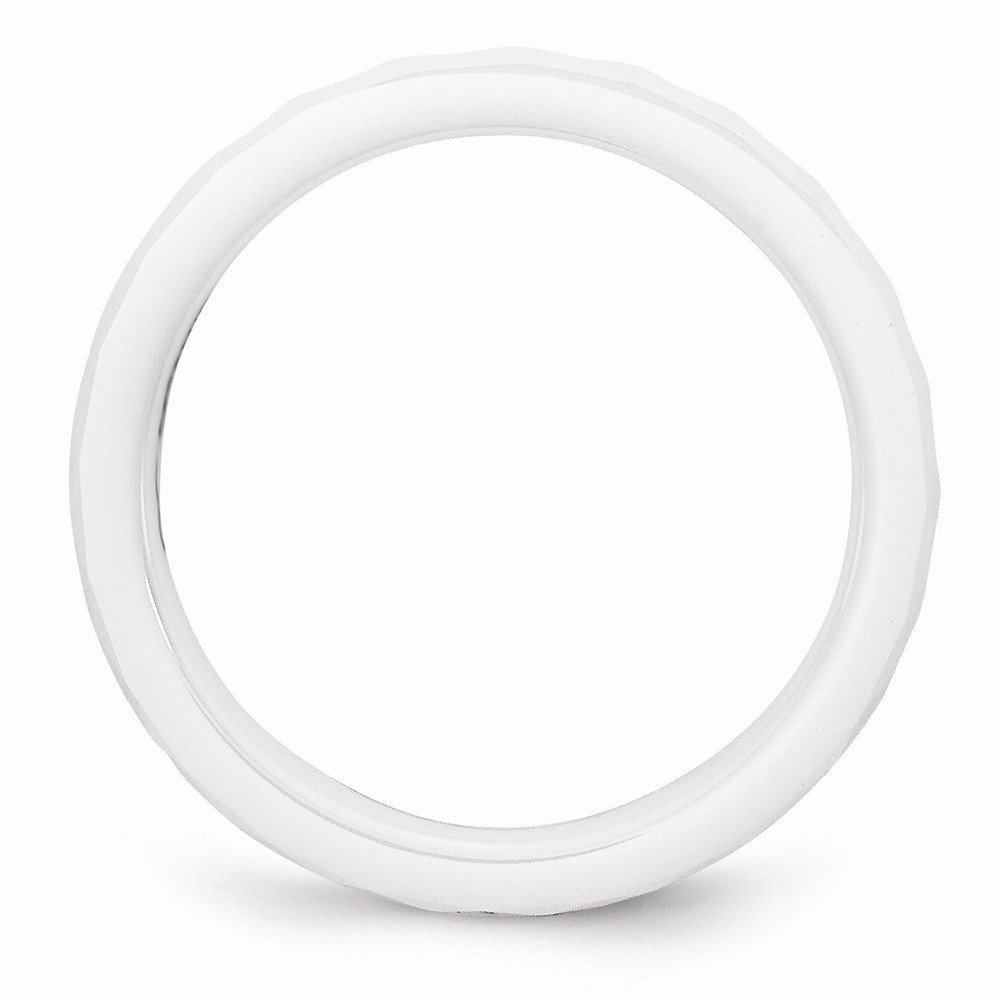 Jewels By Lux Ceramic White 4mm Faceted Polished Wedding Band Ring for Men & Women - Perfect for Engagement, Anniversary, and Everyday Wear