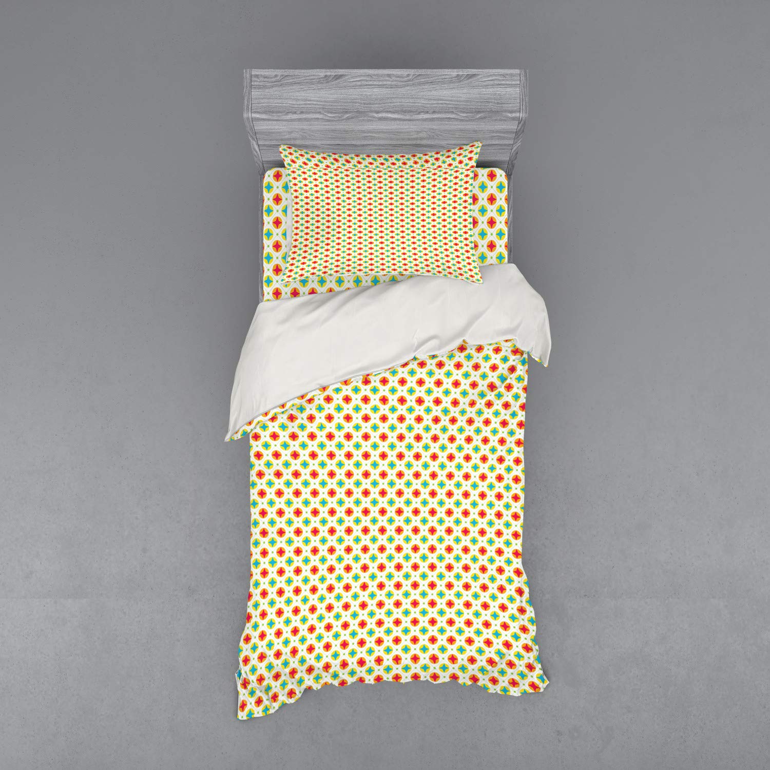 Ambesonne Abstract Duvet Cover Set - Pastel Circle & Star Design 3-Piece Bedding (Twin Size, Multicolor) for Kids' Playroom & Bedroom Decor