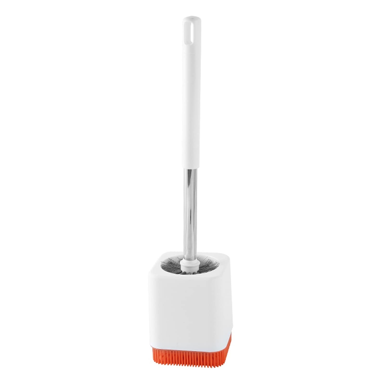TOMYEUS Wall Mounted Toilet Brush Set - No Dead Angle Cleaning, Soft Plastic Bristles with Base, Deep Cleaning Bathroom Brush (Orange) - Perfect for Home, RV & Small Space Bathrooms