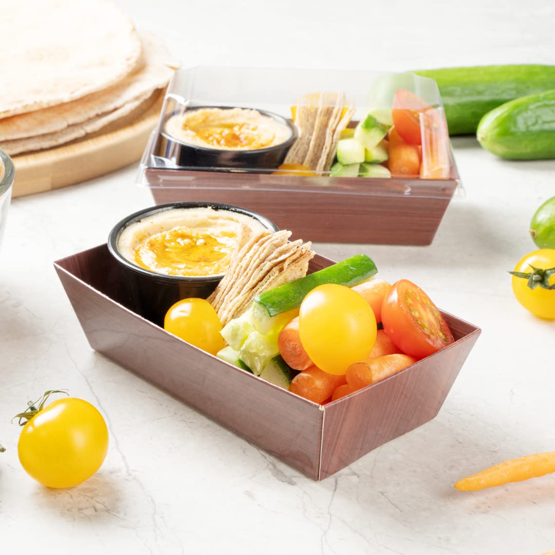 Restaurantware Matsuri Vision 4.7 x 2.5 x 1.4 Inch Disposable Sushi Trays - 100 Pack Greaseproof Wood Grain Paper Sushi Boxes for Appetizers, Desserts & Takeout - Lids Sold Separately | Perfect for Restaurants, Catering & Home Sushi Parties