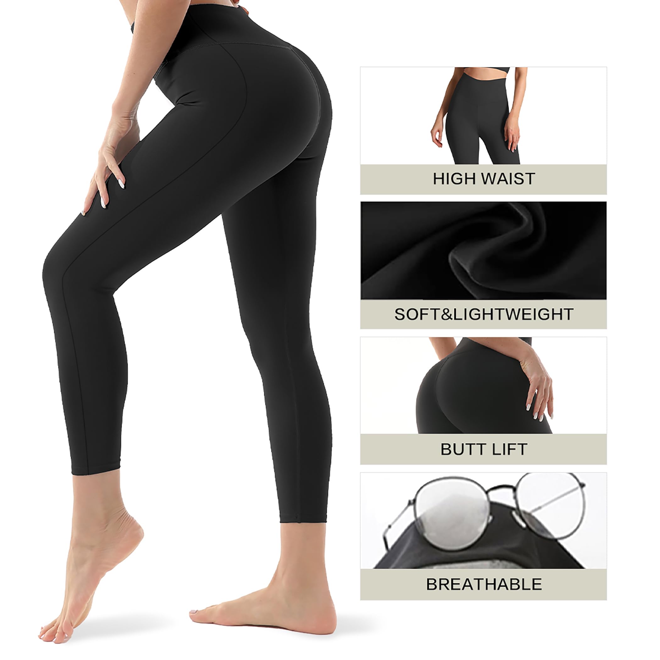 FEYHAY 3 Pack High Waisted Yoga Pants for Women - Tummy Control Butt Lifting Workout Leggings, Non See-Through Running & Gym Pants - Perfect for Yoga, Fitness & Daily Wear
