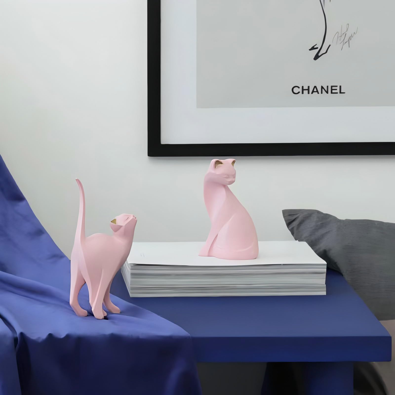 Elegant Pink Cat Statue - Handcrafted Desk & Shelf Decor for Cat Lovers | Perfect Gift for Home Office, Living Room & Bookshelf Decoration