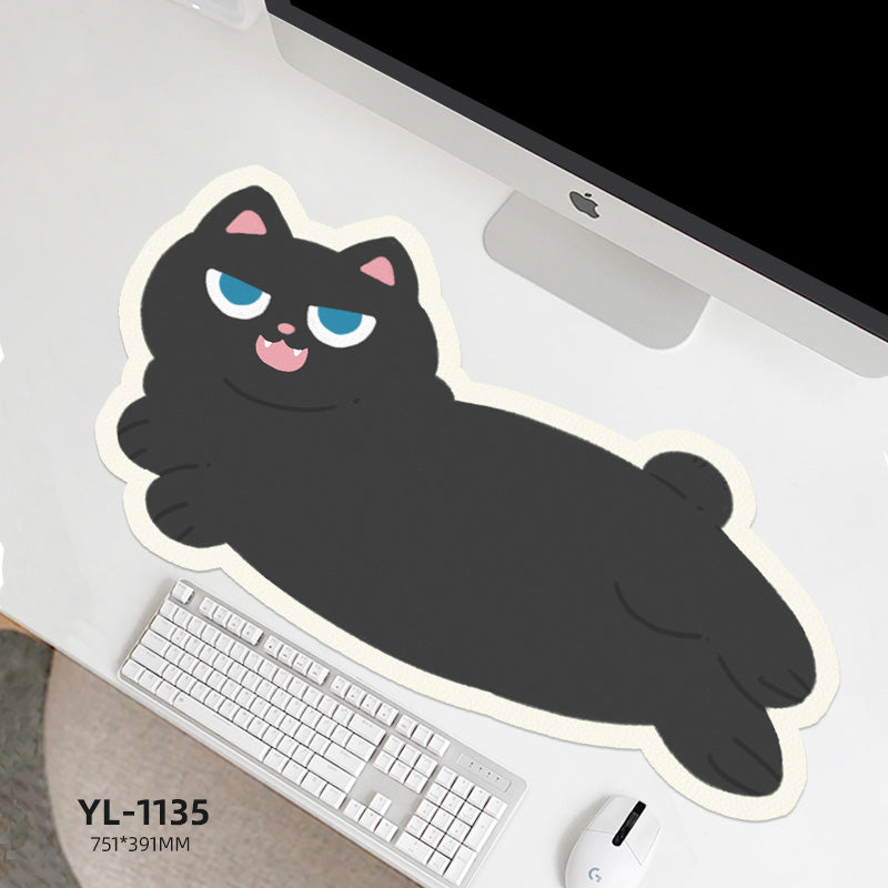 Cute Cat Mouse Pad - Irregular Leather Office Desk Pad, Waterproof & Customizable Computer Keyboard Mat for Home & Office Workspace