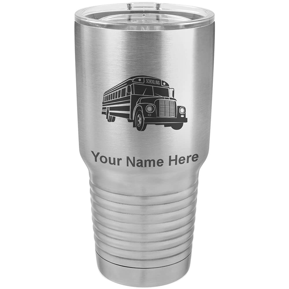 LaserGram 30oz Vacuum Insulated Stainless Steel Tumbler Mug with Personalized Engraving - School Bus Design - Perfect for Coffee, Tea & Cold Drinks at School, Office or Travel