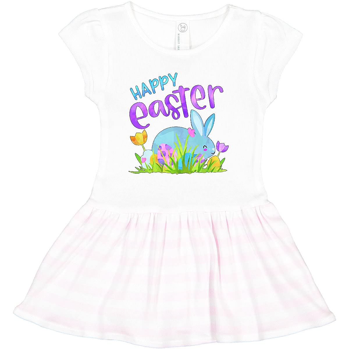 Inktastic Happy Easter Blue Bunny and Eggs in Grass Toddler Dress - Cute Easter Outfit for Baby Girls, Spring Party, Photo Shoot & Family Gathering