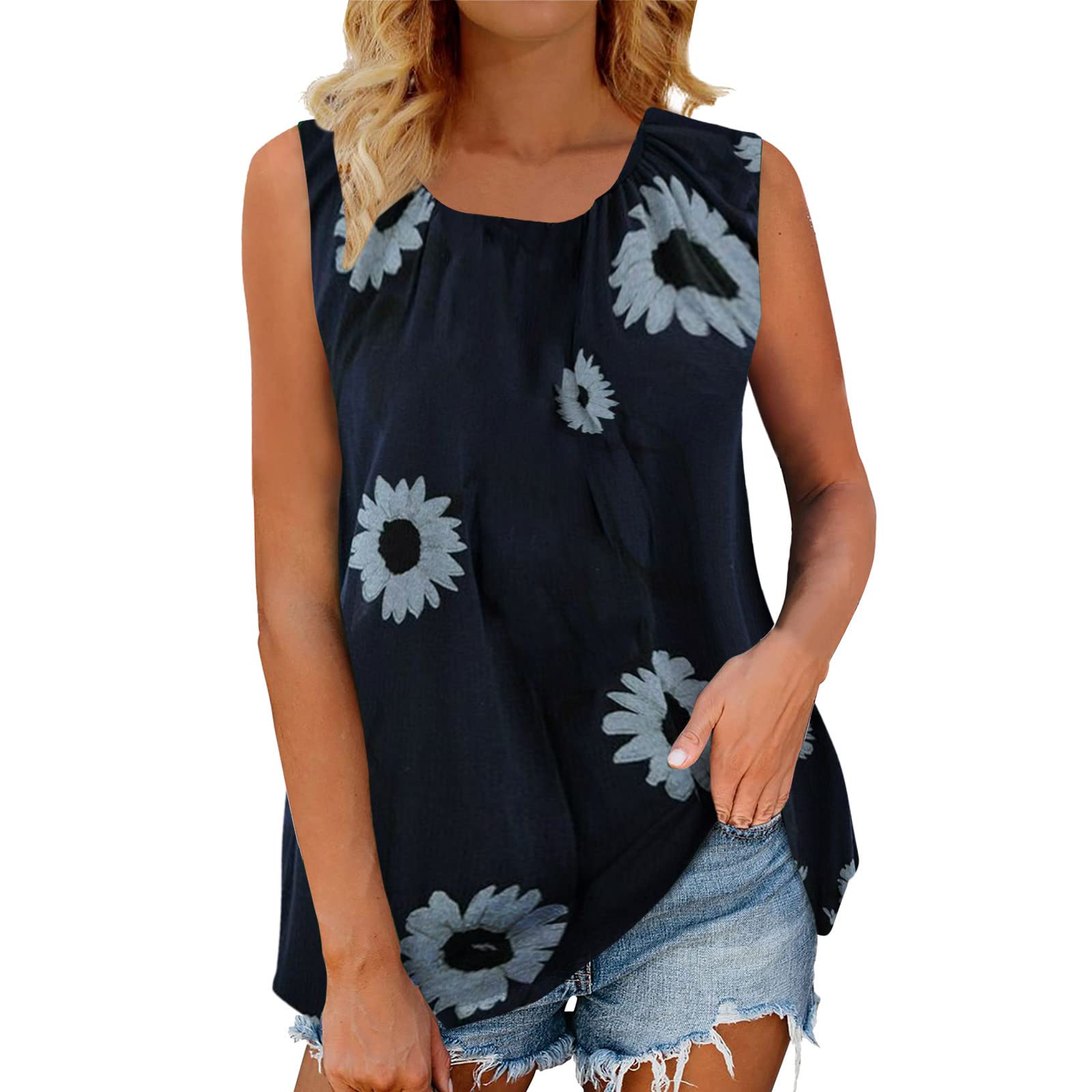 Women's Short Sleeve Cotton Linen Blouse - Breathable Printed Tunic Top, Loose Fit Pullover for Casual Wear, Office & Summer Outfits