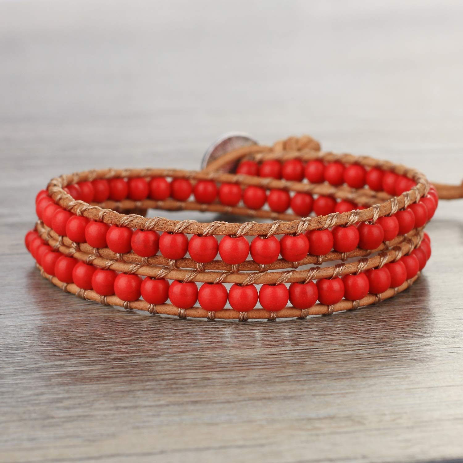 KELITCH Double Wrap Bracelet for Women - Hand-Braided Turquoise Beads Boho Leather Bracelet Bangle - Perfect for Casual Wear, Festivals & Boho Fashion Accessories