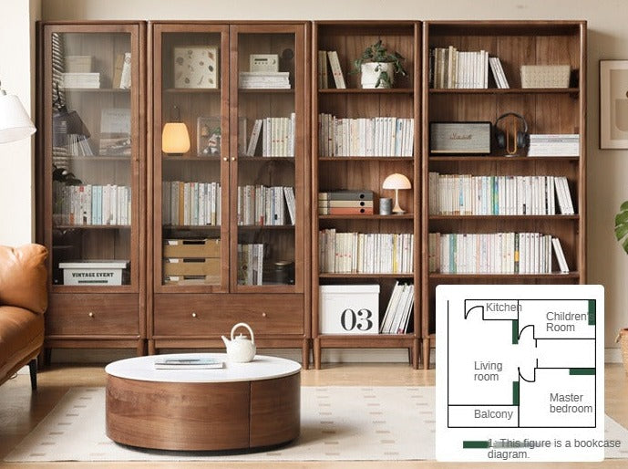 Solid Black Walnut & Oak Wood Bookcase - Customizable Wall-Mounted Bookshelf for Living Room, Home Office & Library Storage