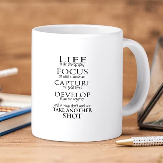 Life Is Like Photography 20 oz Ceramic Coffee Mug - Large Insulated Tea Cup for Office, Home & Gifts - Funny Inspirational Quote Mega Cup for Photographers & Artists