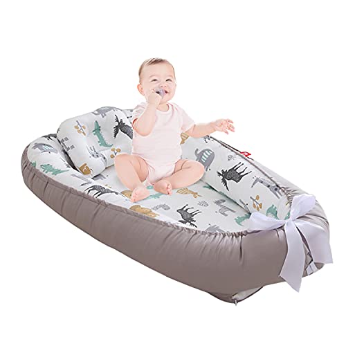 Luxury Baby Lounger & Nest - Organic Cotton Newborn Snuggle Bed with Soft Pillow | Portable Co-Sleeping Bassinet Mattress for Infants | Perfect for Nursery, Travel & On-The-Go Parenting