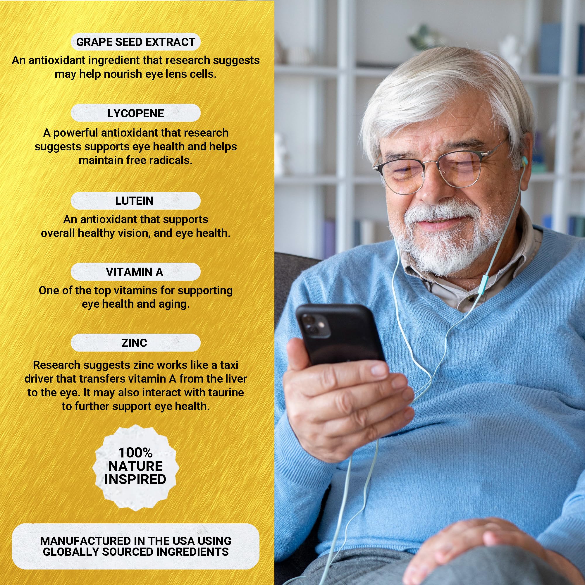 Golden After 50 VpMax-9 - Premium Eye Care Supplement with Lutein, Lycopene & Bilberry Extract - Supports Vision Health & Antioxidant Protection - 6 Bottles (180 Capsules) - Ideal for Computer Users, Night Drivers & Aging Eyes