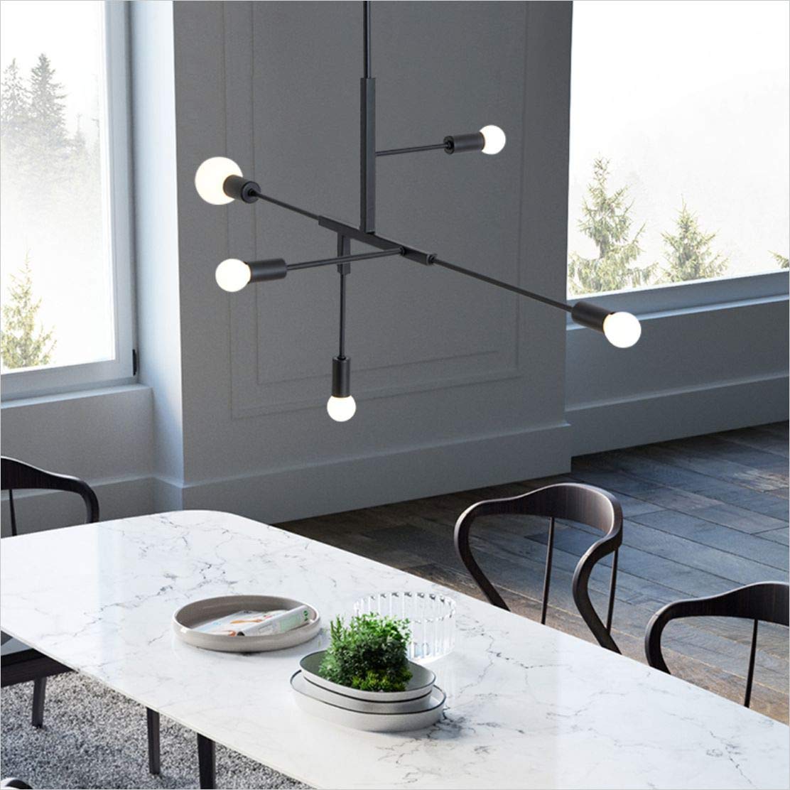 Modern Matte Black 5-Light Sputnik Chandelier - Industrial Style Pendant Light for Kids Room, Art Studio & Ceiling Decor | E26/G95 Bulb Compatible | Perfect for Children's Bedroom, Playroom & Creative Spaces