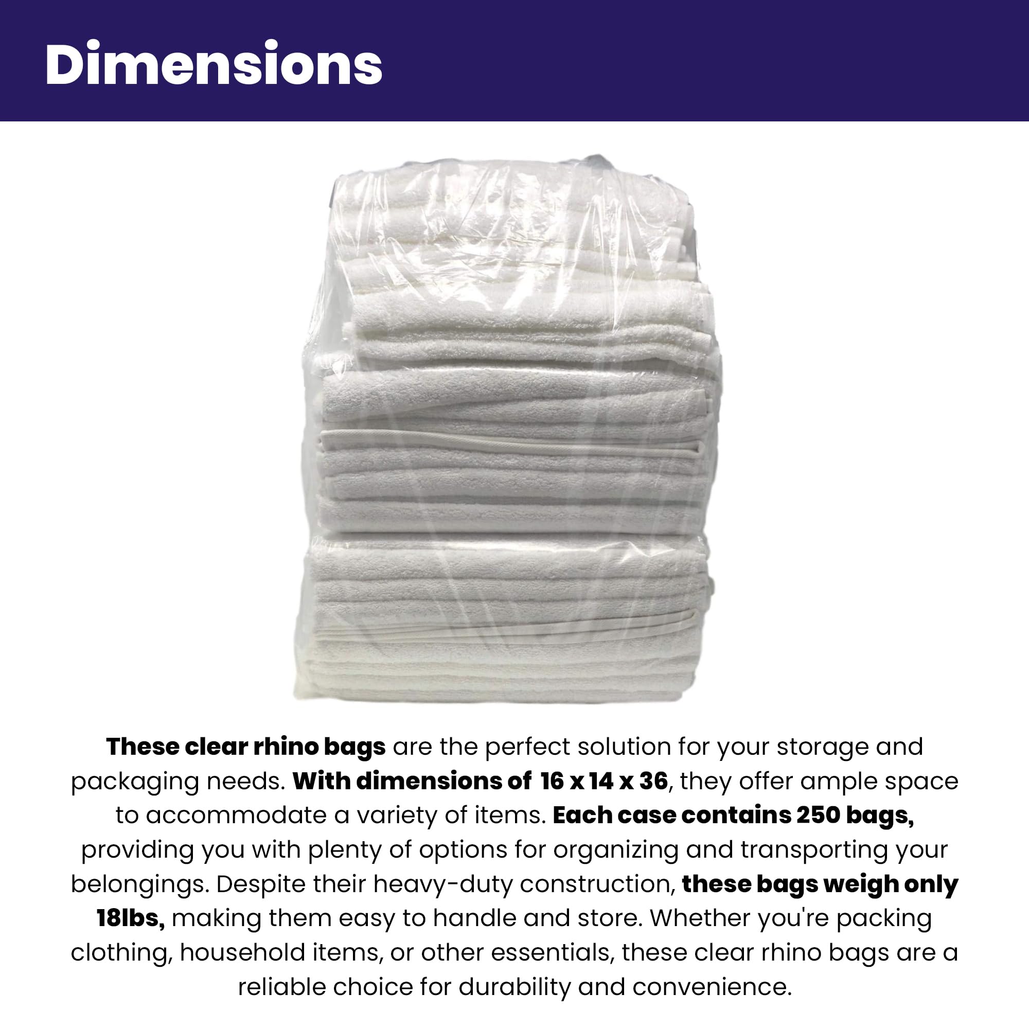 Rhino Heavy Duty 30 Gallon Clear Plastic Storage Bags - Waterproof, Reusable Jumbo Size for Clothes, Comforters, Bedding & Travel Supplies - Perfect for Packing, Moving & Home Organization