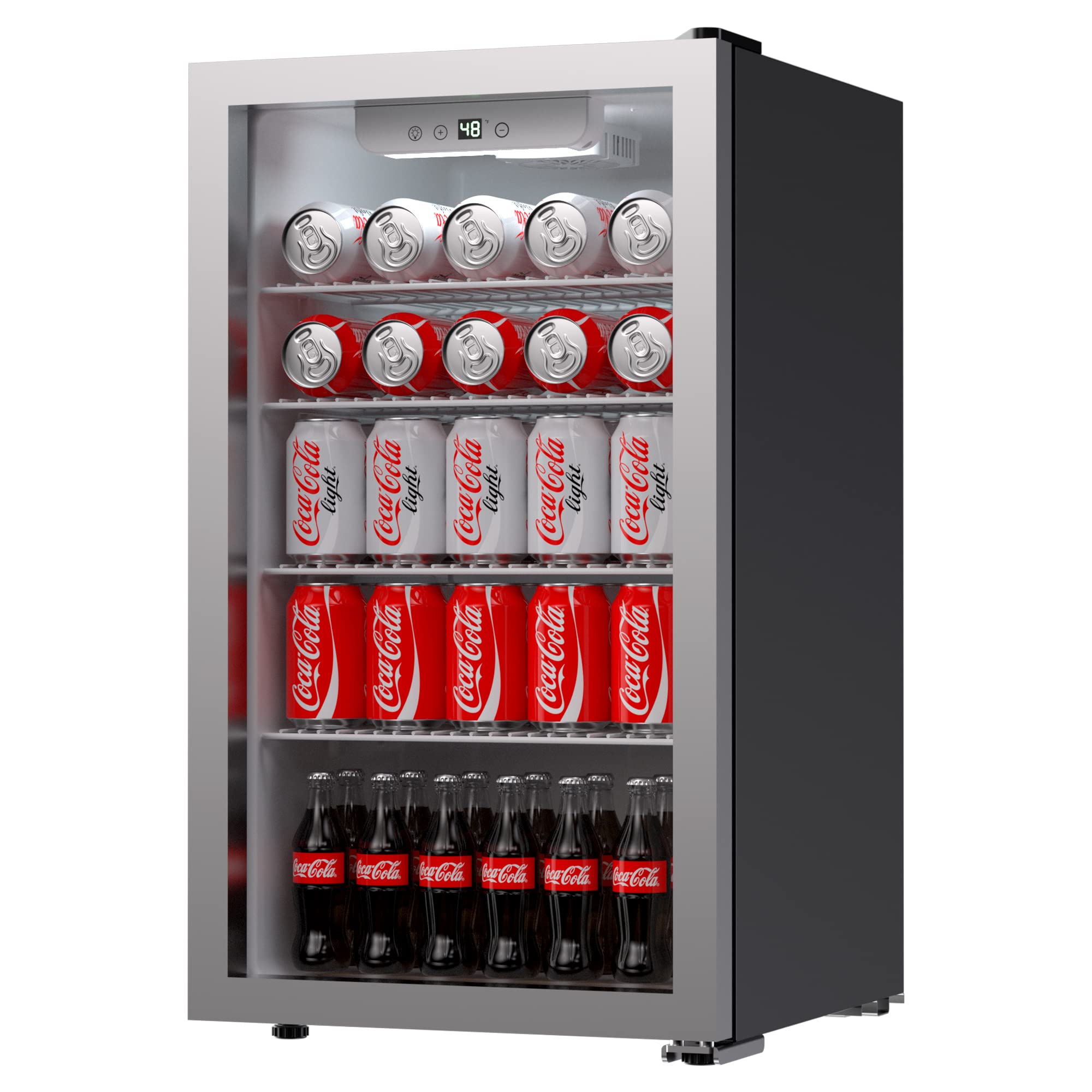 120 Can Wine Cooler & Beverage Refrigerator - 3.2 Cu Ft Mini Fridge with Reversible Glass Door for Beer, Soda, Wine - Perfect for Home Bar, Office, Dorm Room, Kitchen & Entertainment Spaces