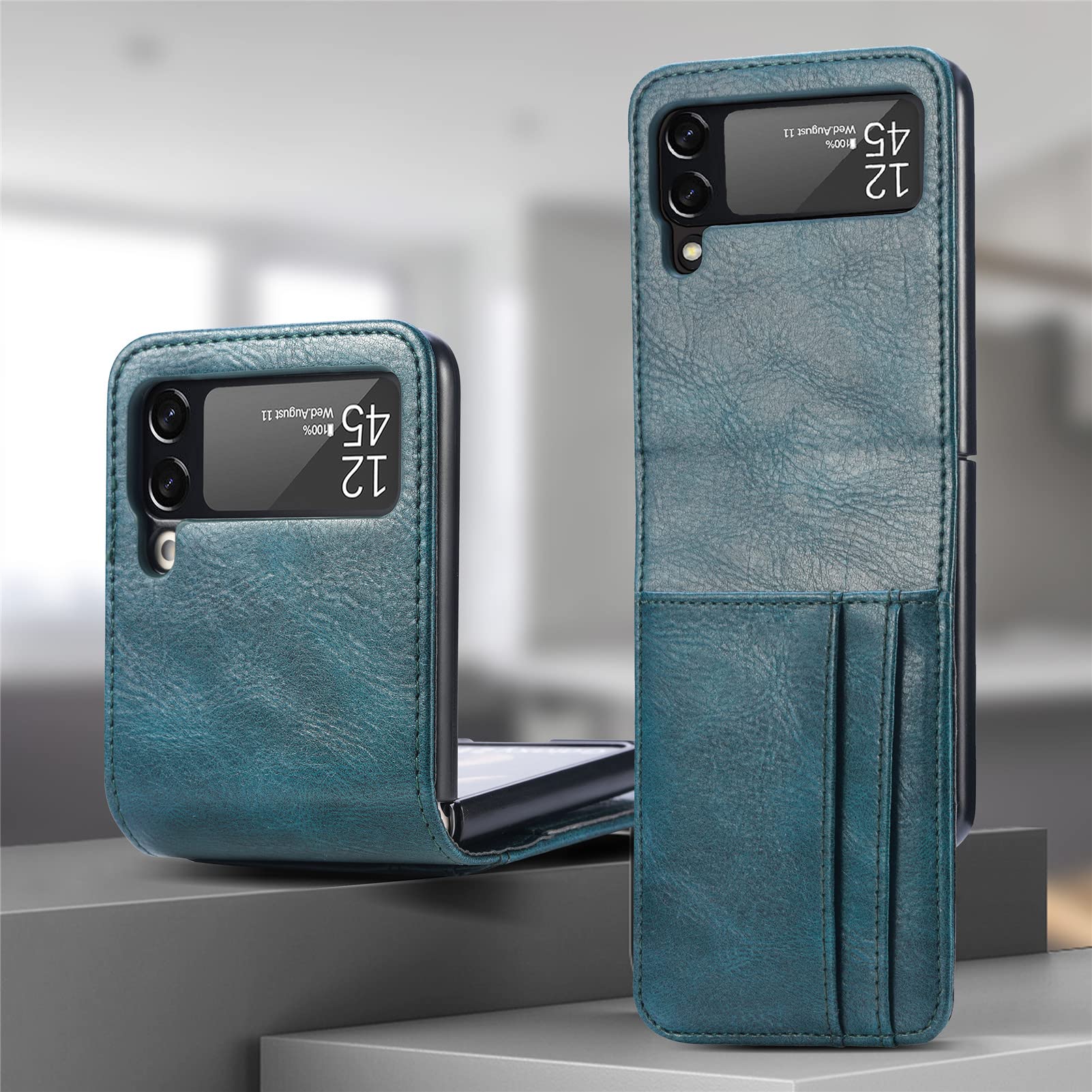 Premium Leather Wallet Case for Samsung Galaxy Z Flip 3 5G (2021) - Slim Protective Cover with Card Holder & RFID Protection (Blue) - Perfect for Travel, Business & Everyday Use