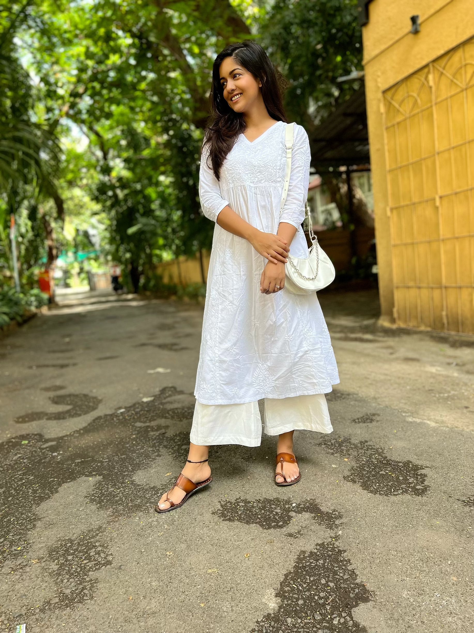 Hand Embroidered Chikankari Long Kurta for Women - White Traditional Indian Dress for Casual Wear & Festive Occasions