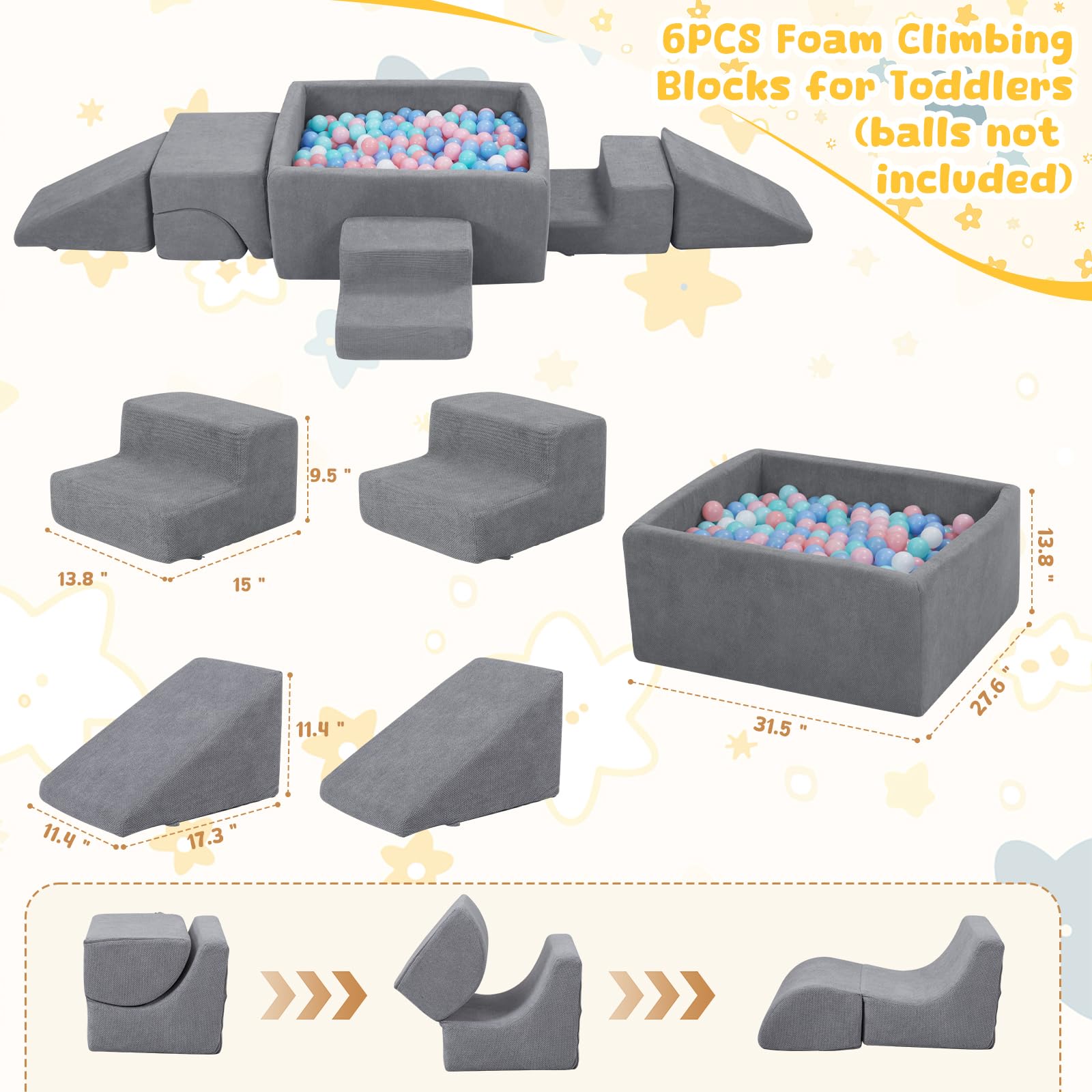 **Foam Climbing Blocks for Toddlers - Soft Play Climbing Toys with Large Ball Pit (No Balls Included) - Indoor Crawling, Sliding & Play Set for Kids - Perfect for Home Playrooms, Daycares & Preschools**