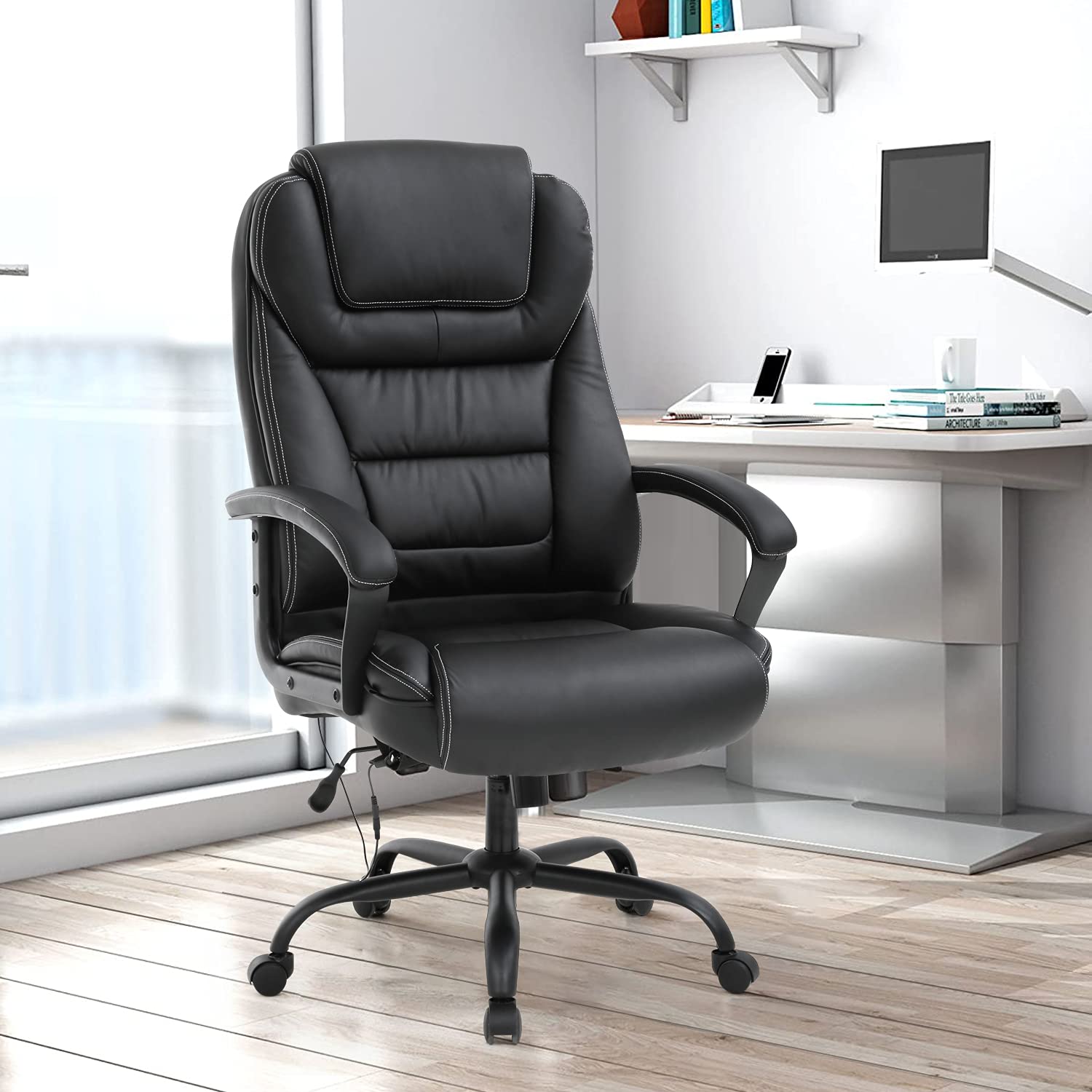 Big and Tall Office Chair Heavy Duty 500LBS - Ergonomic Executive Chair with Adjustable Headrest, Lumbar Support & PU Leather Seat - Comfortable Desk Chair for Large People (Black) - Perfect for Home Office, Gaming, and Long Work Sessions