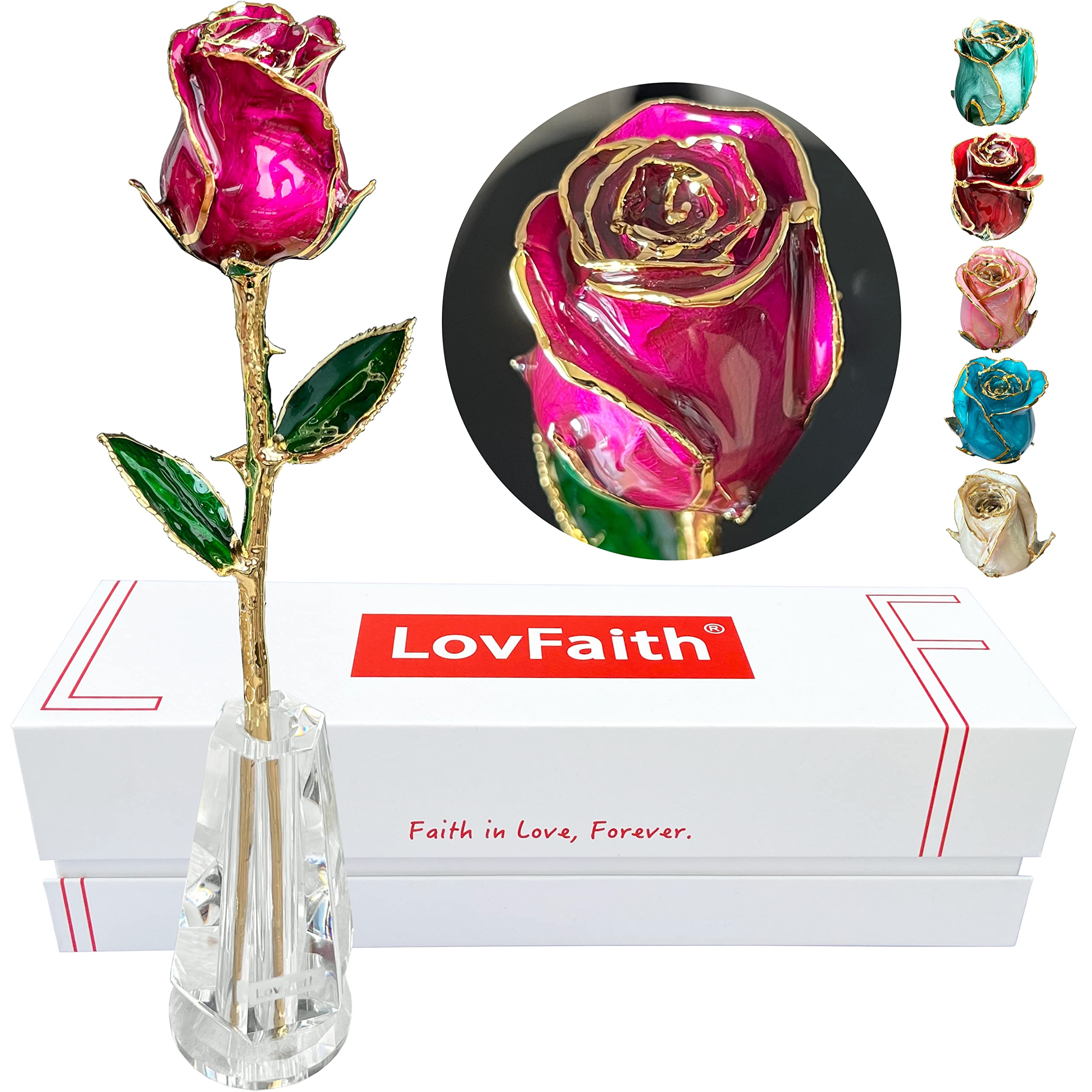 24K Gold Dipped Real Rose with Crystal Stand - Luxury Valentine's Day, Anniversary, Birthday & Christmas Gift for Her, Wife, Mother | Perfect for Home Decor, Romantic Surprises & Special Occasions (Magenta - Original Rose)