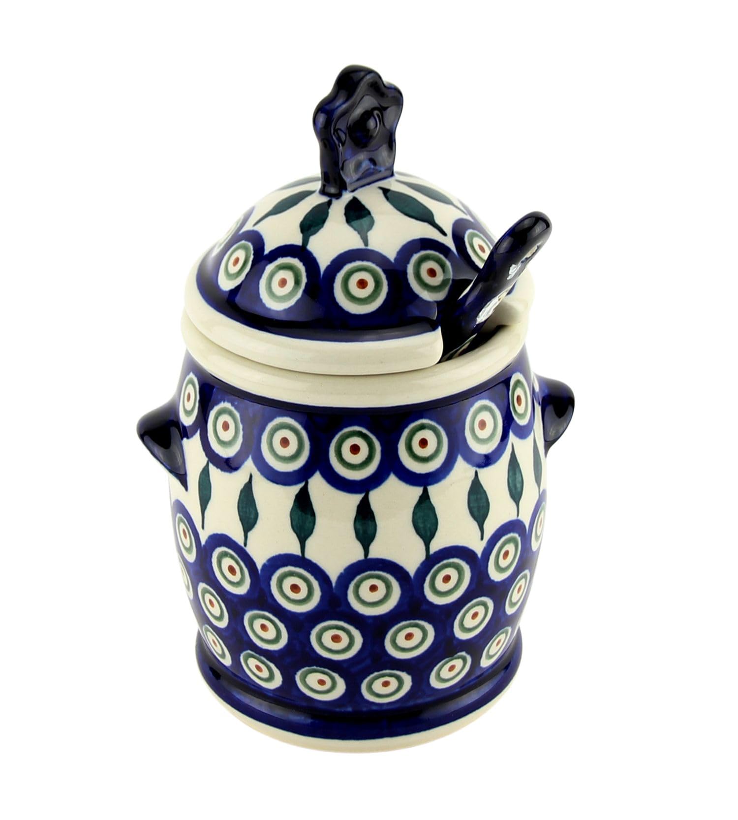 Authentic Polish Pottery Honey Pot with Dipper - Handmade in Boleslawiec, Perfect for Tea, Coffee & Kitchen Decor