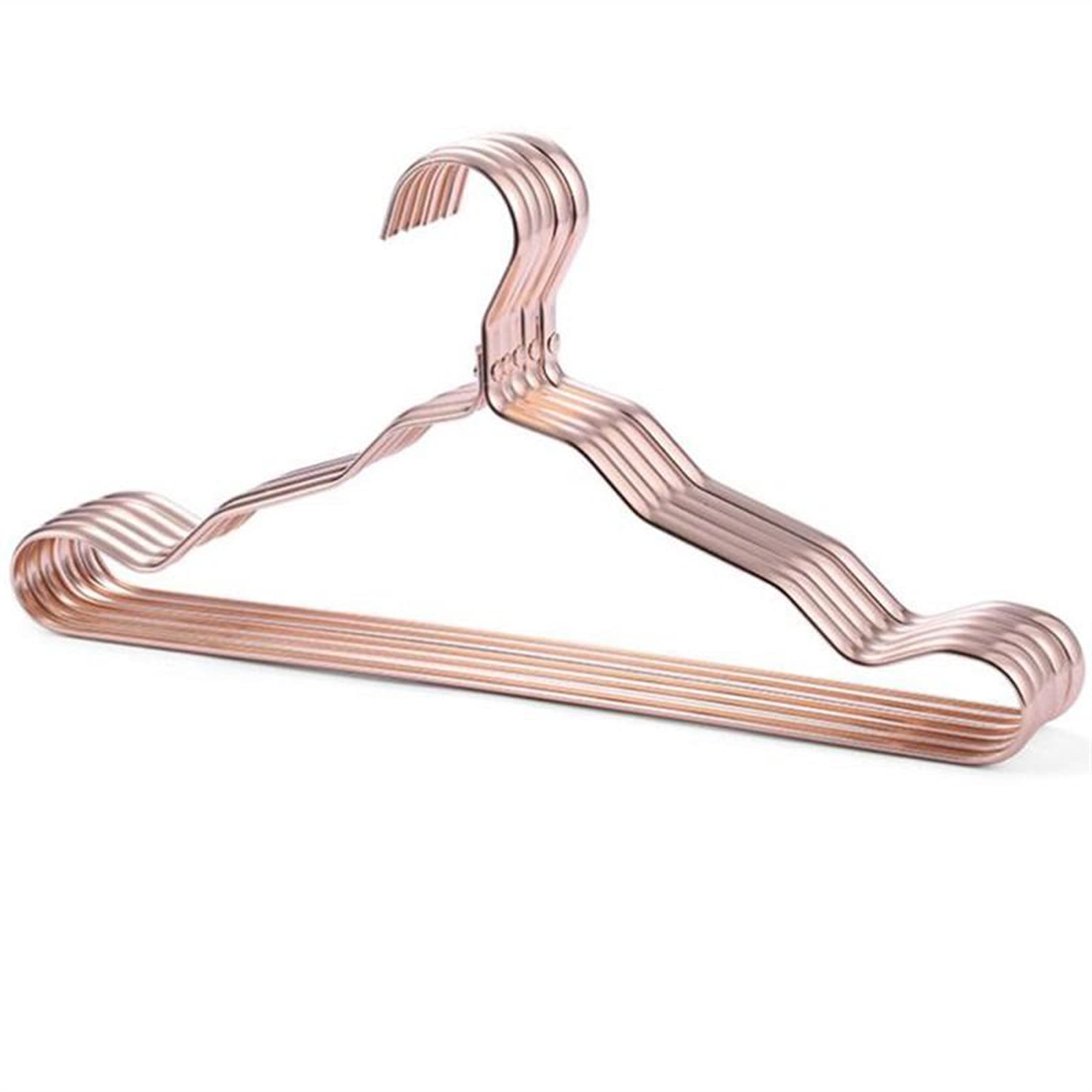 5-Pack Aluminum Alloy Clothes Hangers - Heavy Duty Anti-Skid, Water Resistant & Windproof Metal Hangers for Shirts, Pants, Jackets - Space Saving Rose Gold Household Hangers for Closet Organization & Travel