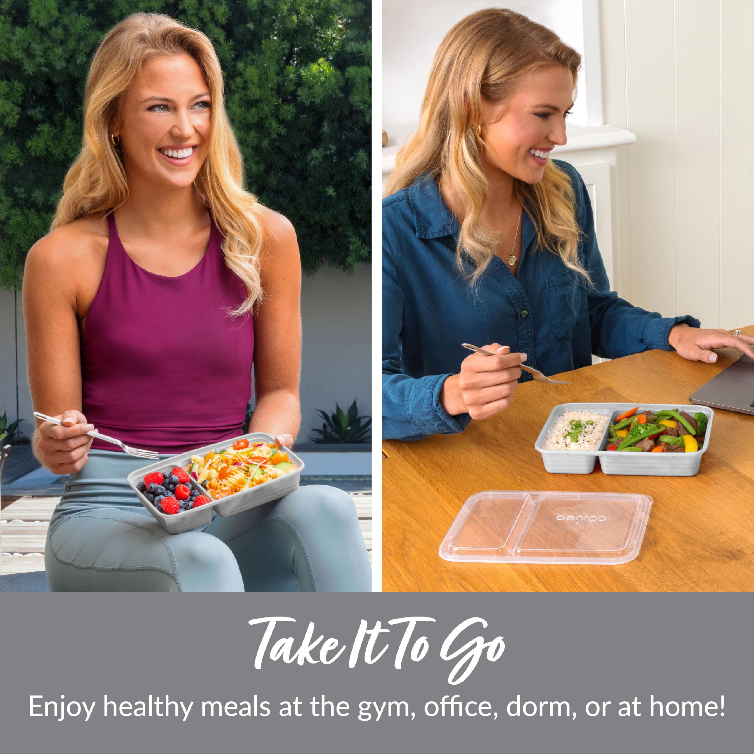 Bentgo 20-Piece BPA-Free Food Storage Containers Set - Lightweight & Durable 2-Compartment Meal Prep Containers - Microwave, Freezer & Dishwasher Safe - Ideal for Office Lunch, Meal Prep & Leftovers Storage (Silver)
