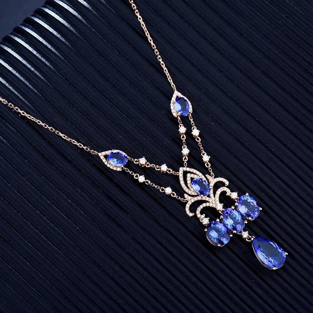 18K Rose Gold Tanzanite Pendant Necklace with Diamonds - 10.36ct Natural Tanzanite Gemstone Jewelry for Women | Elegant Gift for Anniversary, Birthday & Special Occasions