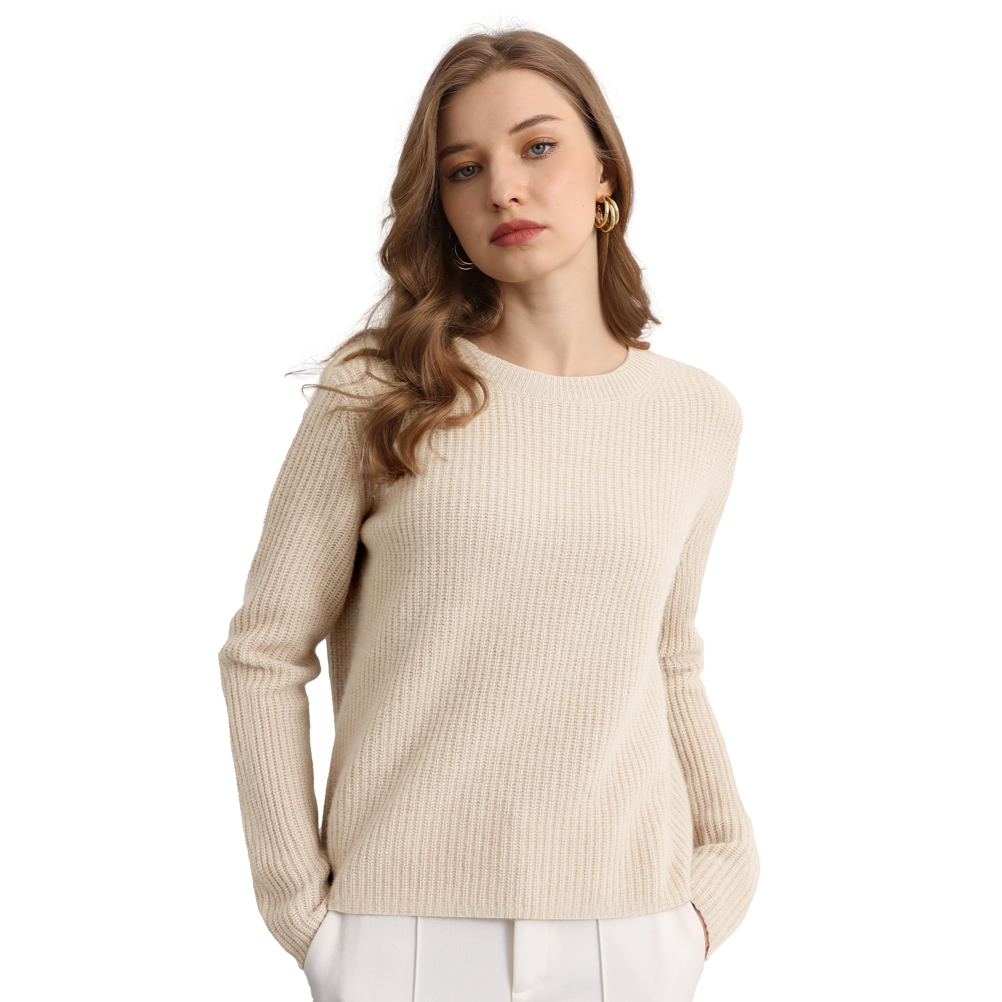 GreenMount Women's Cashmere Sweater - Soft Ribbed Crewneck Long Sleeve Pullover for Winter Warmth | Perfect for Office, Travel & Casual Outfits
