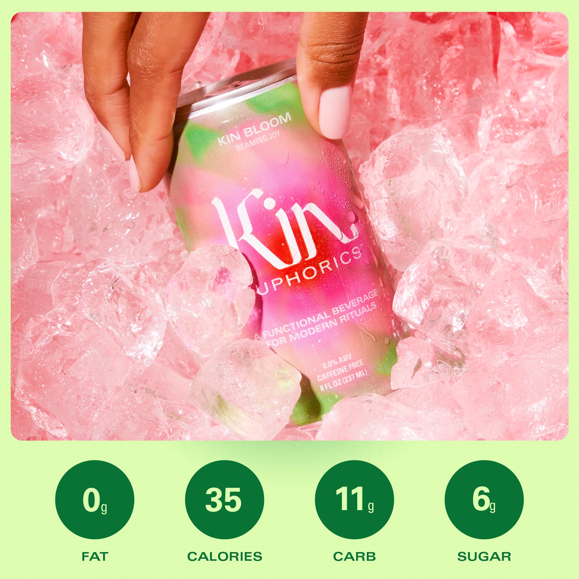 Kin Euphorics Kin Bloom Non-Alcoholic Functional Beverage - 8 Fl Oz (8pk) | Elevate Mood & Focus with L-Theanine, Schisandra | Prebiotic Strawberry White Grape Flavor | Perfect for Work, Yoga or Social Gatherings