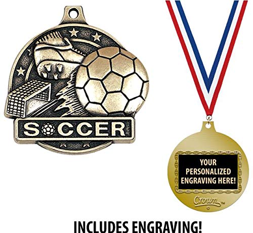 Custom Engraved 2 Inch Gold Soccer Medals - Personalized Sports Awards for Tournaments, Team Recognition & Youth Soccer Achievements