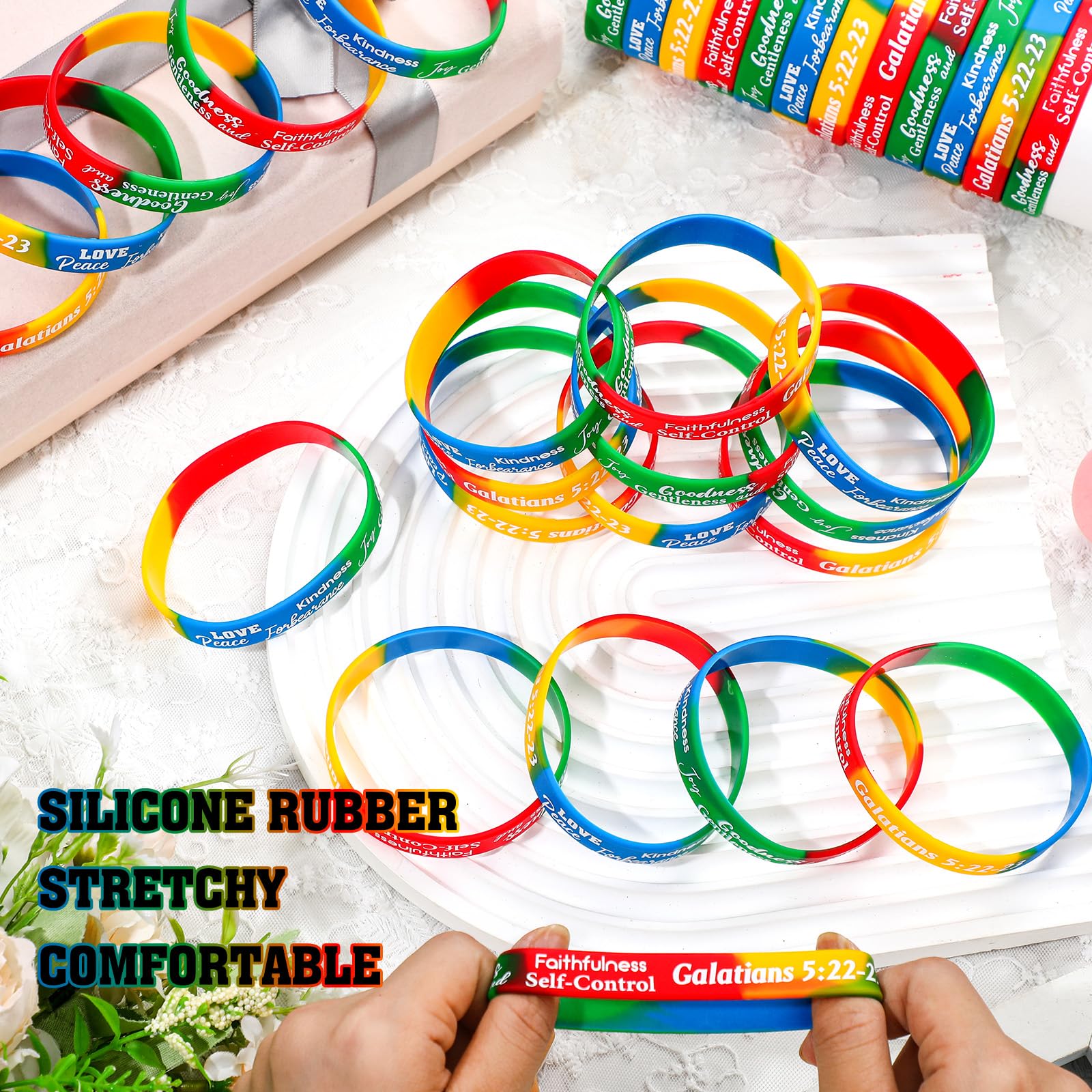 48 Pcs Fruit of the Spirit Silicone Bracelets - Christian Religious Wristbands with Inspirational Scripture for Love, Joy, Peace, Patience - Bulk Motivational Gifts for Church Groups, Bible Study & Faith-Based Events