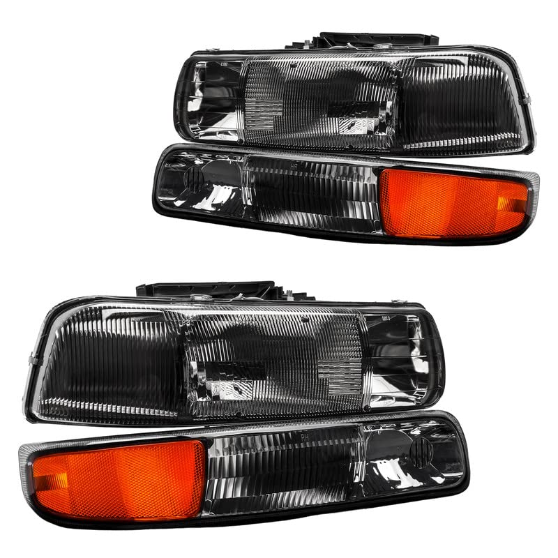 KAX Black+Amber Headlights for 1999-2006 Silverado/Tahoe/Suburban - Replacement for 16526133, Off-Road & Night Driving
