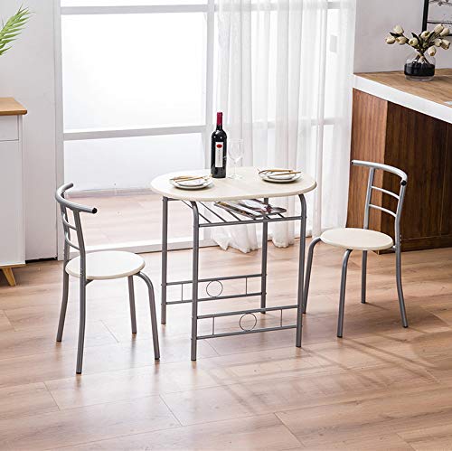 3-Piece Bistro Dining Table Set with 2 Chairs - Compact Breakfast & Kitchen Table with Metal Frame & Storage Shelf (Natural) - Perfect for Small Spaces, Apartments, and Cozy Cafés