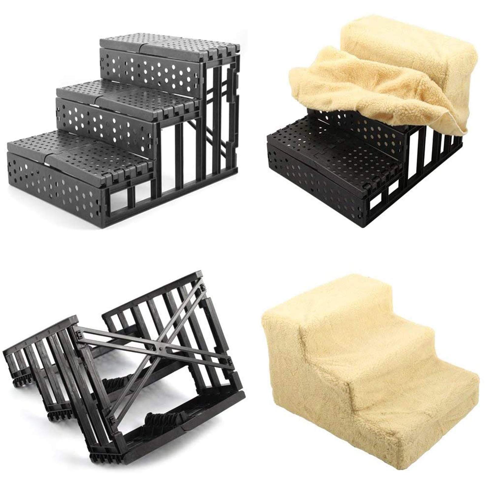 Pet Stairs for Dogs & Cats - 3-Step Soft Padded Ladder for Sofa/Bed - Lightweight & Portable, Supports 40lbs