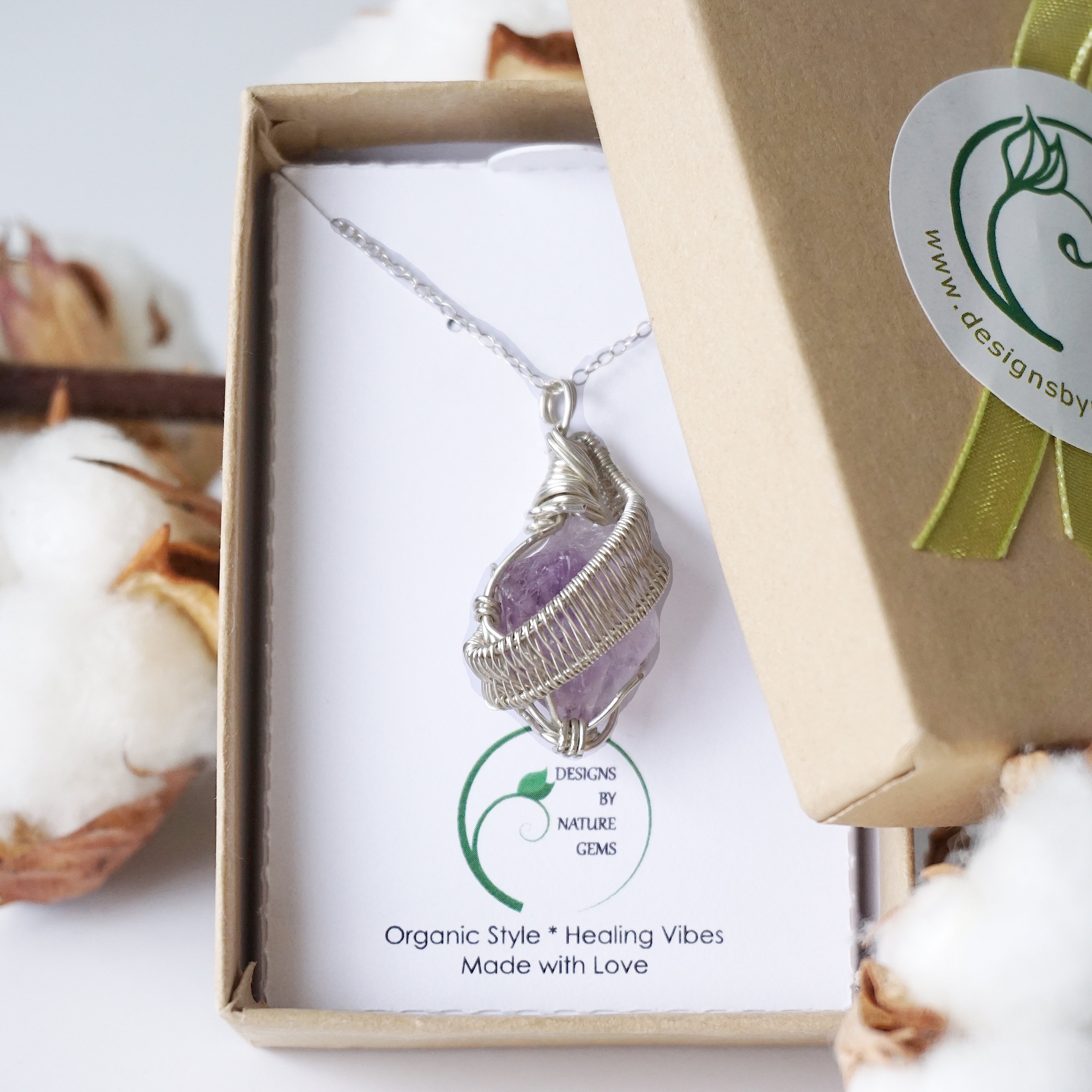 Natural Raw Amethyst Pendant Necklace in Sterling Silver 925 - Healing Crystal Jewelry for Women, Spiritual Gift & Everyday Wear