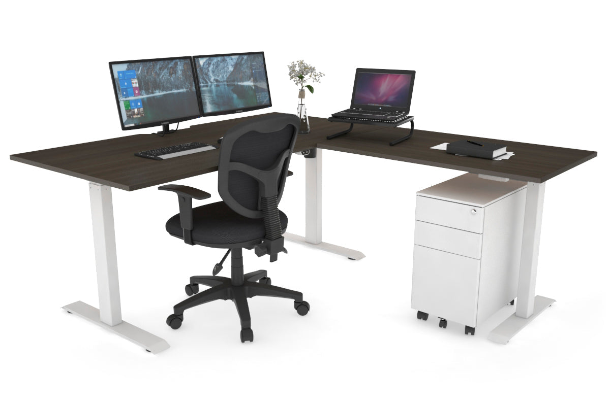 Adjustable Height Corner Workstation with White Frame - 1600L x 1550W RHS Desk with Cable Management | Perfect for Home Office & Small Workspaces