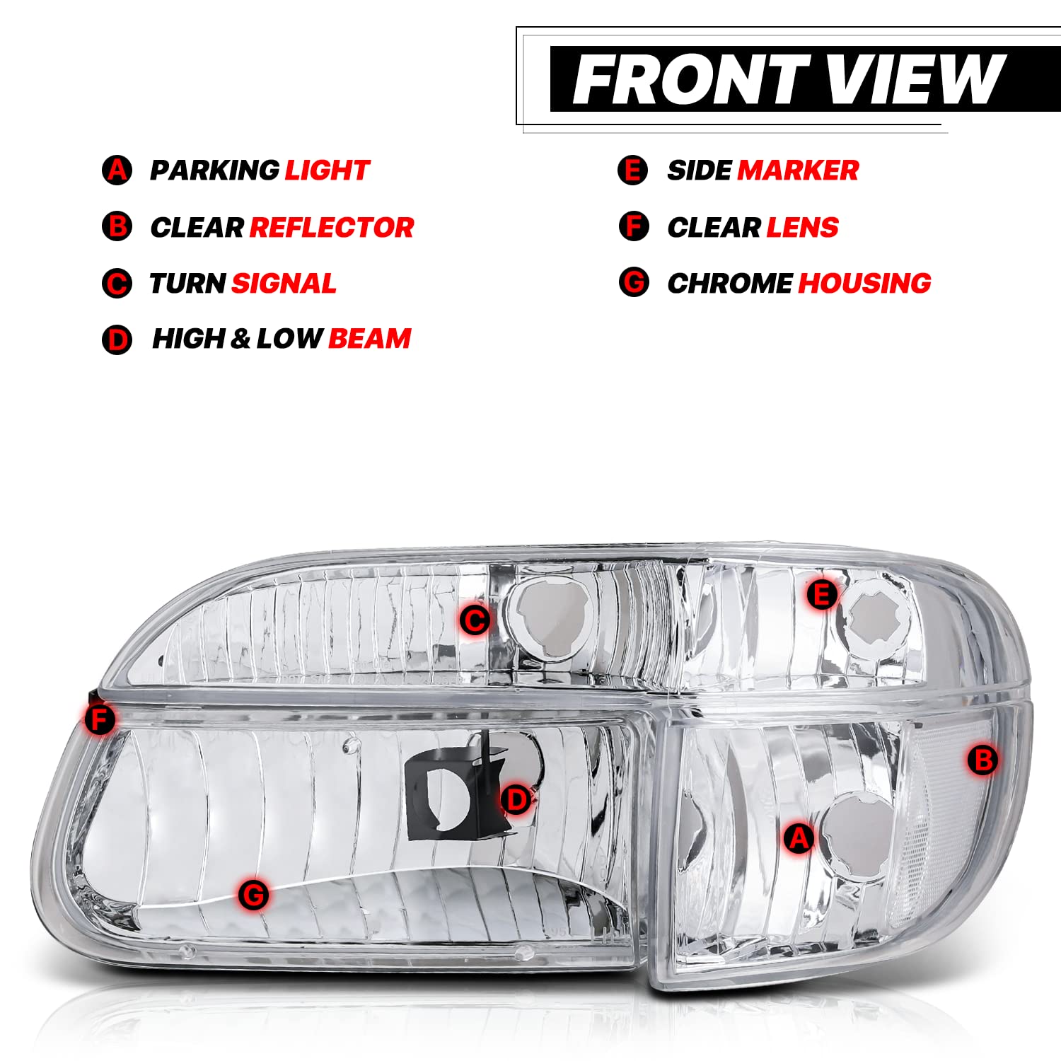 M-AUTO Left & Right Headlight Assembly for 95-01 Ford Explorer & 97 Mercury Mountaineer - OE Style Chrome Housing with Clear Corner - Driver & Passenger Side Headlights - Perfect for Night Driving & Off-Road Adventures