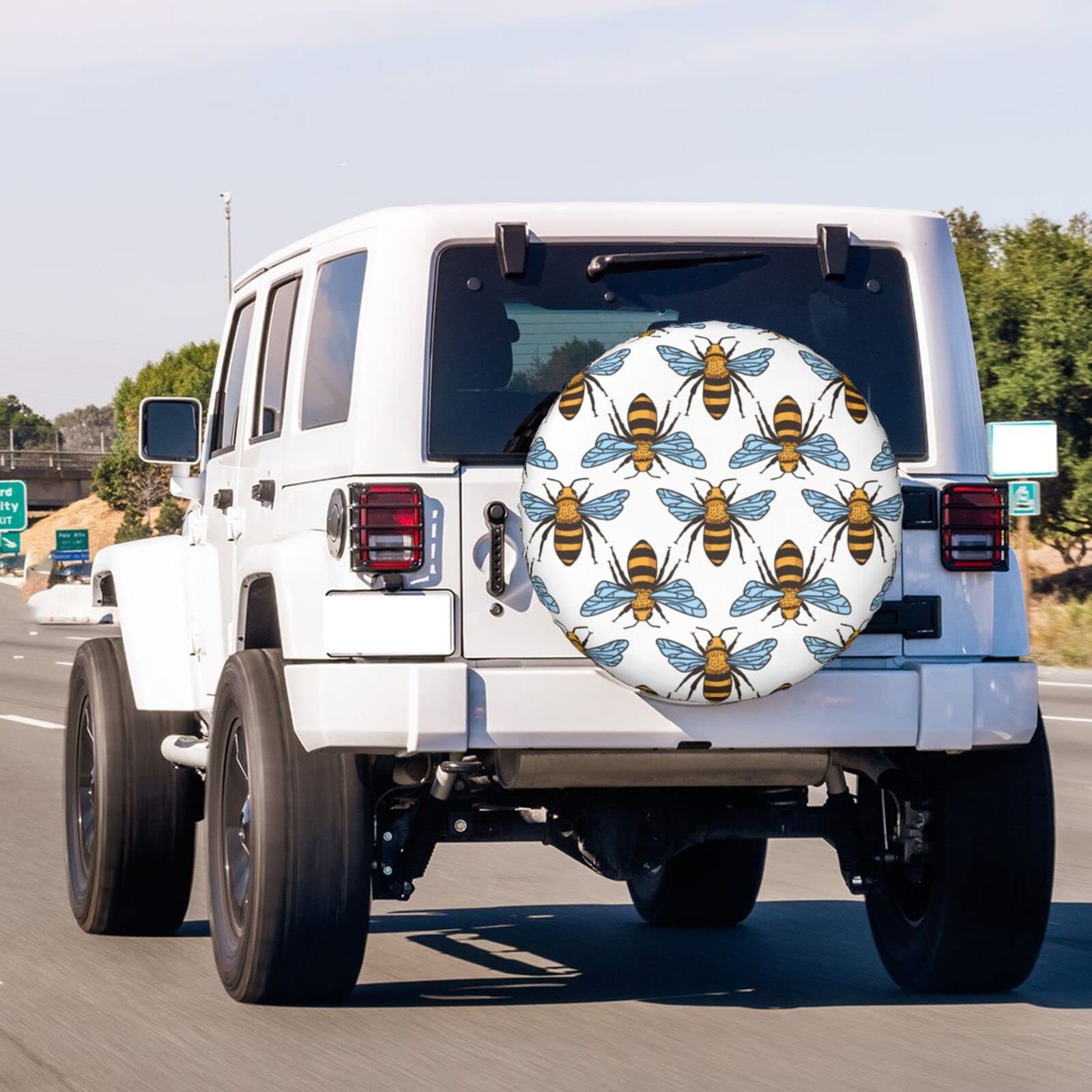 Black & Yellow Bees Spare Tire Cover - Waterproof Dust-Proof Wheel Protector for 17 Inch Tires | Fits Trailers, RVs, SUVs & Most Vehicles | Perfect for Camping, Road Trips & Outdoor Adventures
