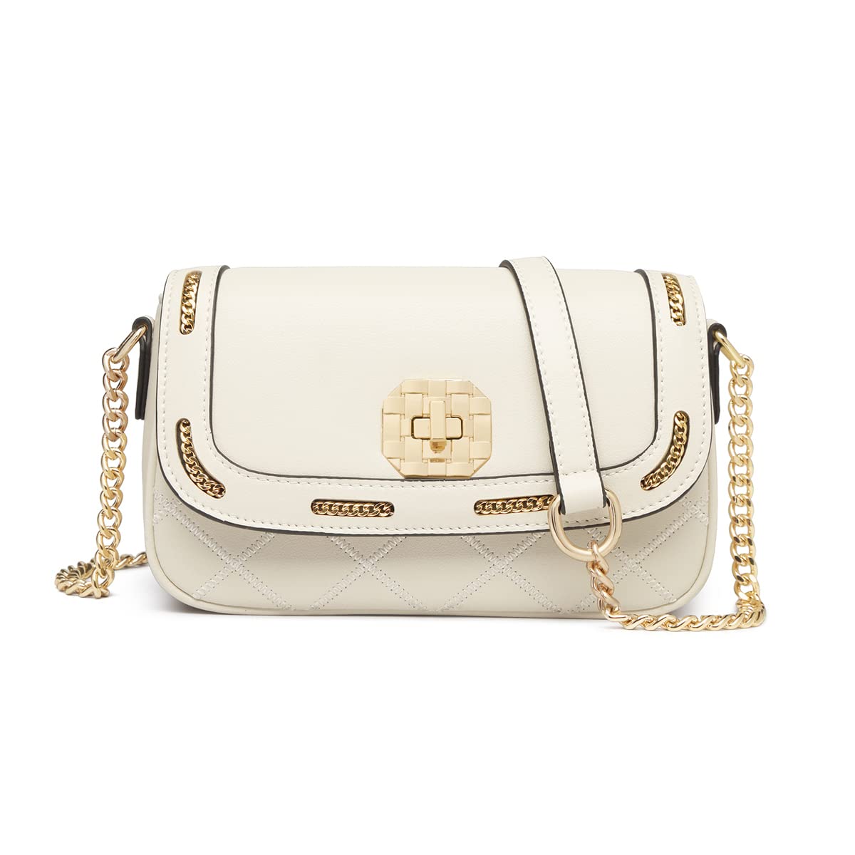 LAORENTOU Genuine Cow Leather Small Crossbody Bag for Women - Quilted Handbag Purse with Adjustable Chain Strap, Shoulder Bag | Perfect for Daily Use, Travel & Date Night